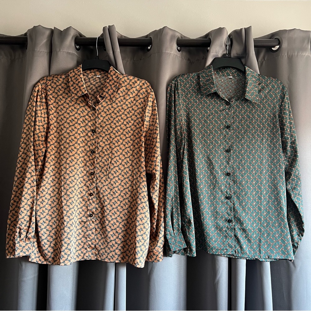 Lot Of 2 Button Down Satin Sheen Blouses. Size L. - image 1